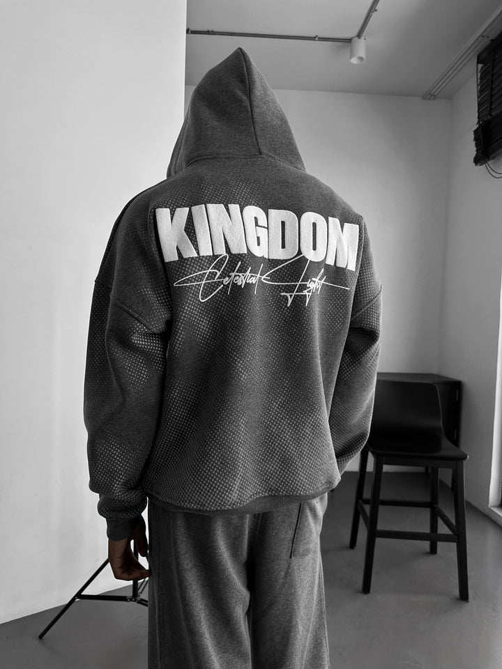 Oversize Kingdom Hoodie - Anthracite Melange and White