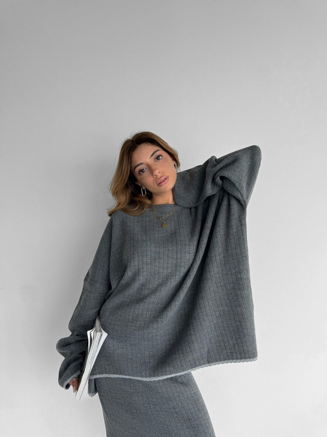 Knit Line Pullover - Grey