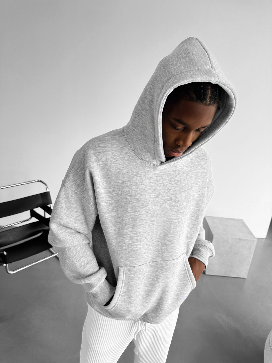 Oversize Basic Hoodie - Light Grey Melange