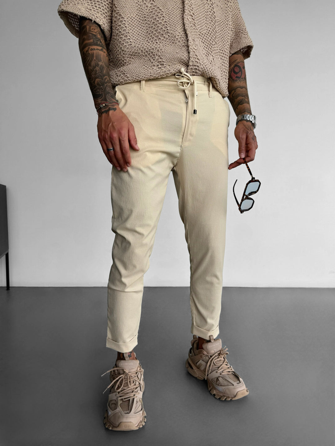Straight Detail Trousers - Beige