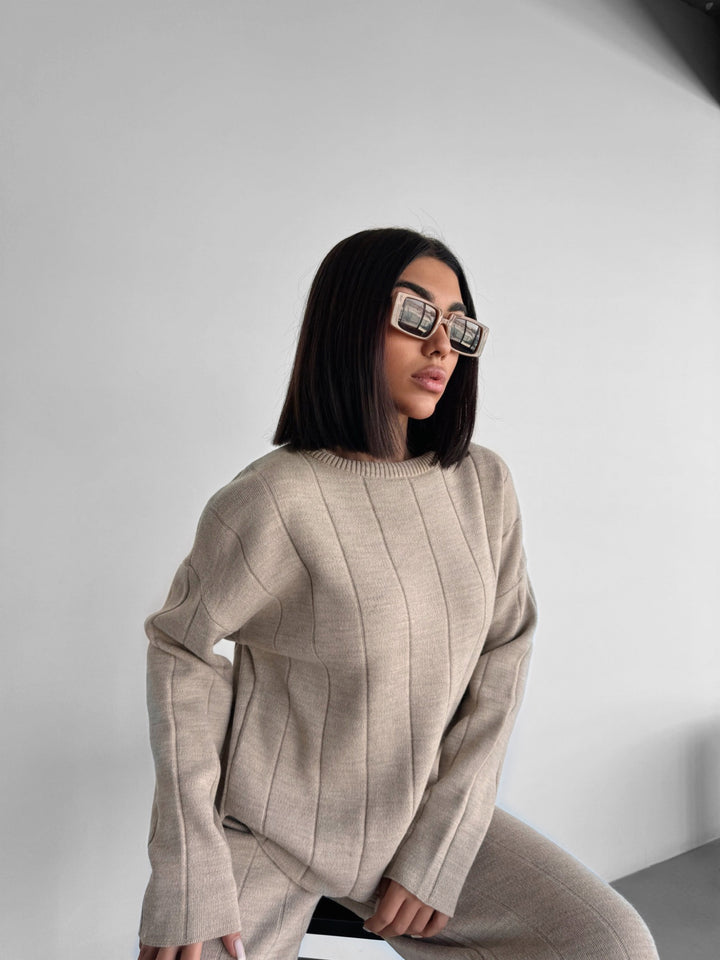 Knit Textured Sweater - Light Grey