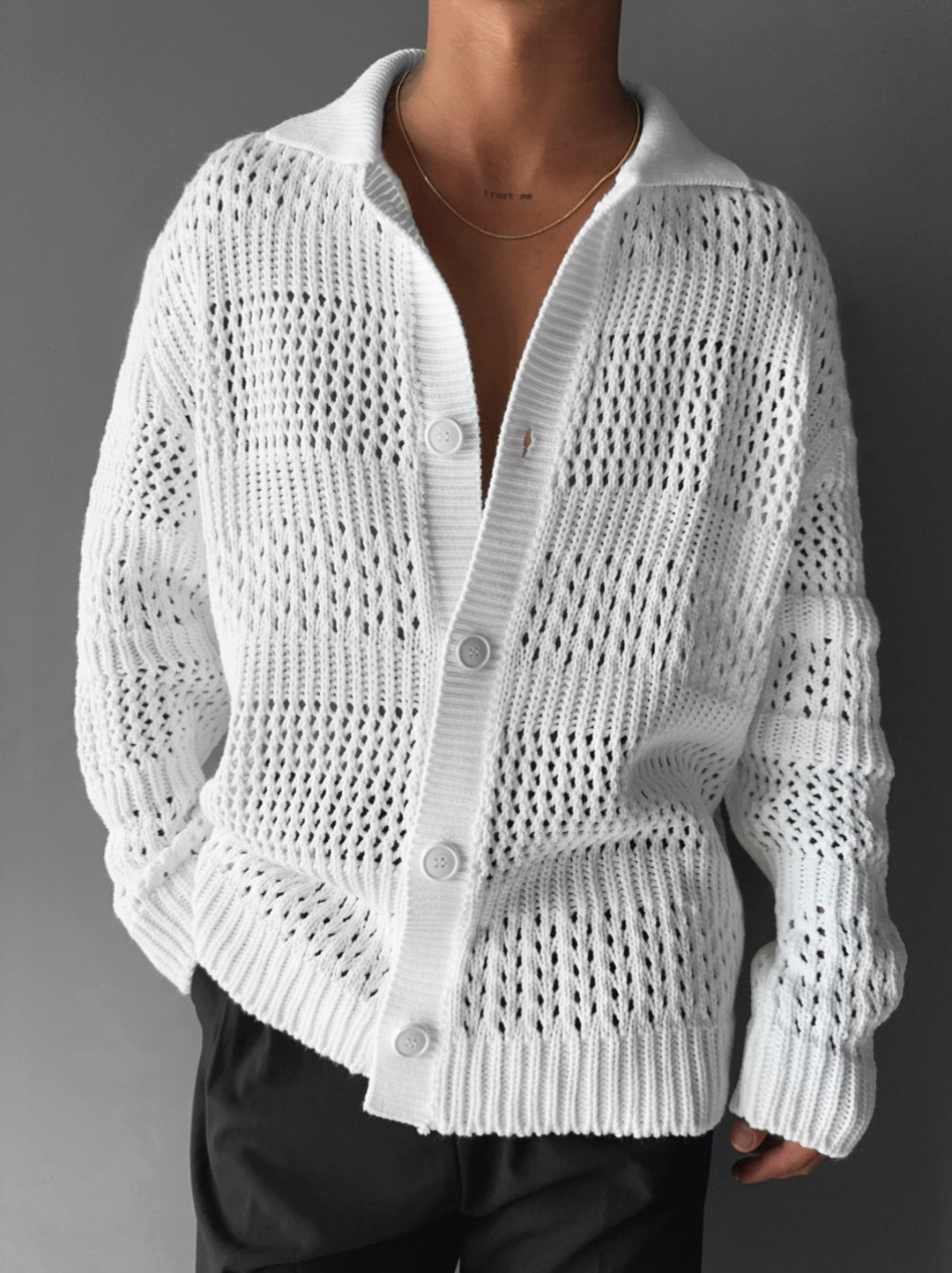 Oversize Holey Cardigan - White