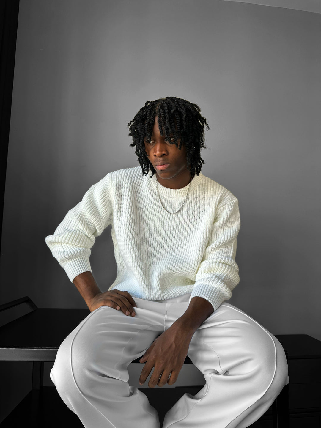 Oversize Structured Knit Sweater - Bright White