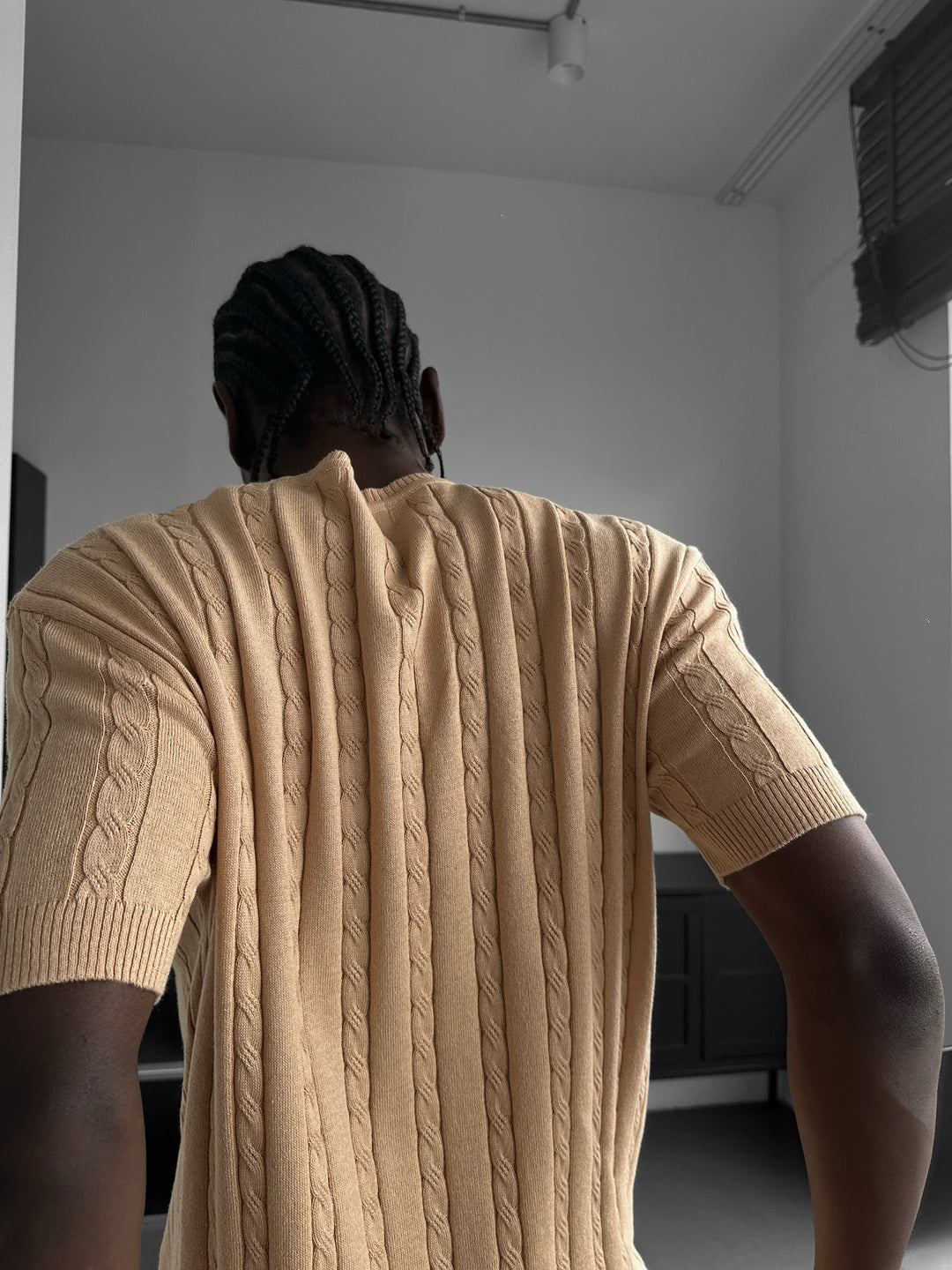 Loose Fit Braid Knit T-Shirt - Camel