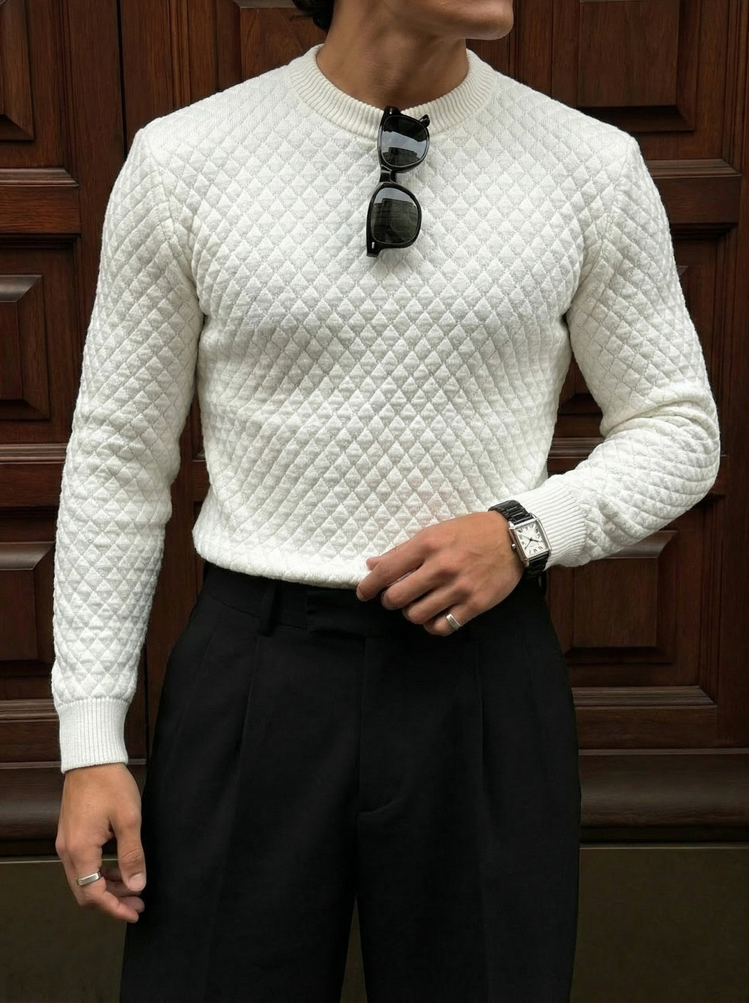 Slim Fit Textured Sweater - Ecru