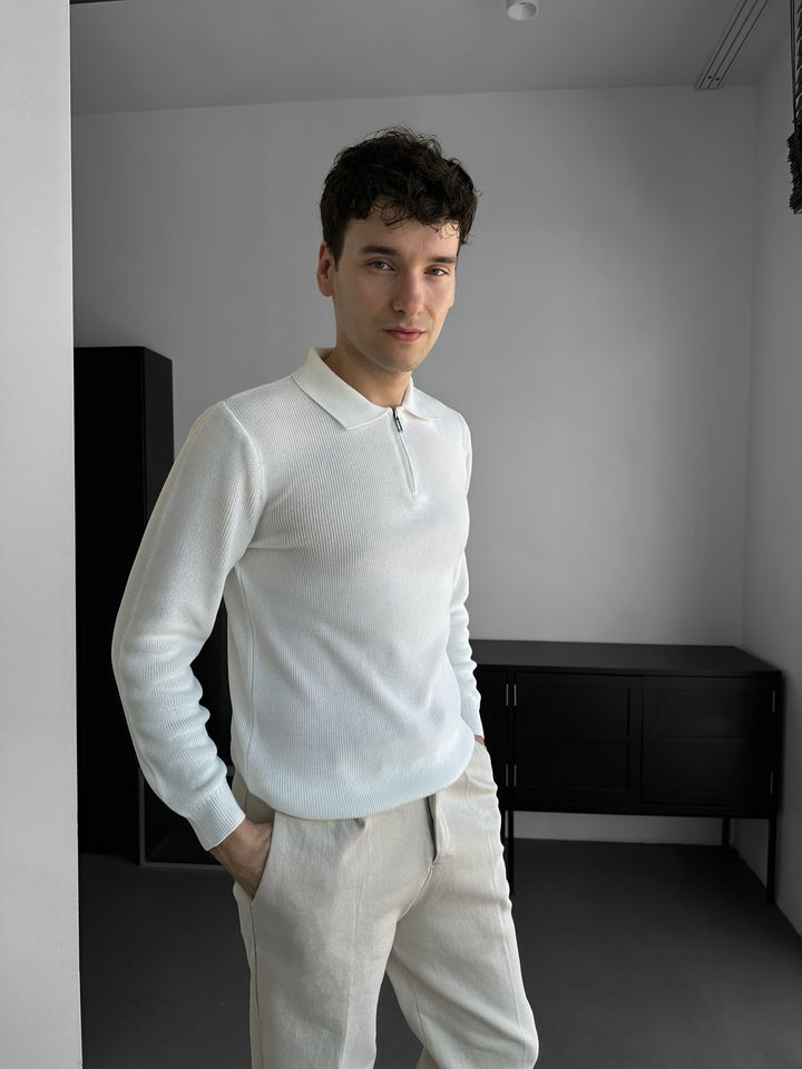 Loose Fit Polo Knit Sweater - Ecru