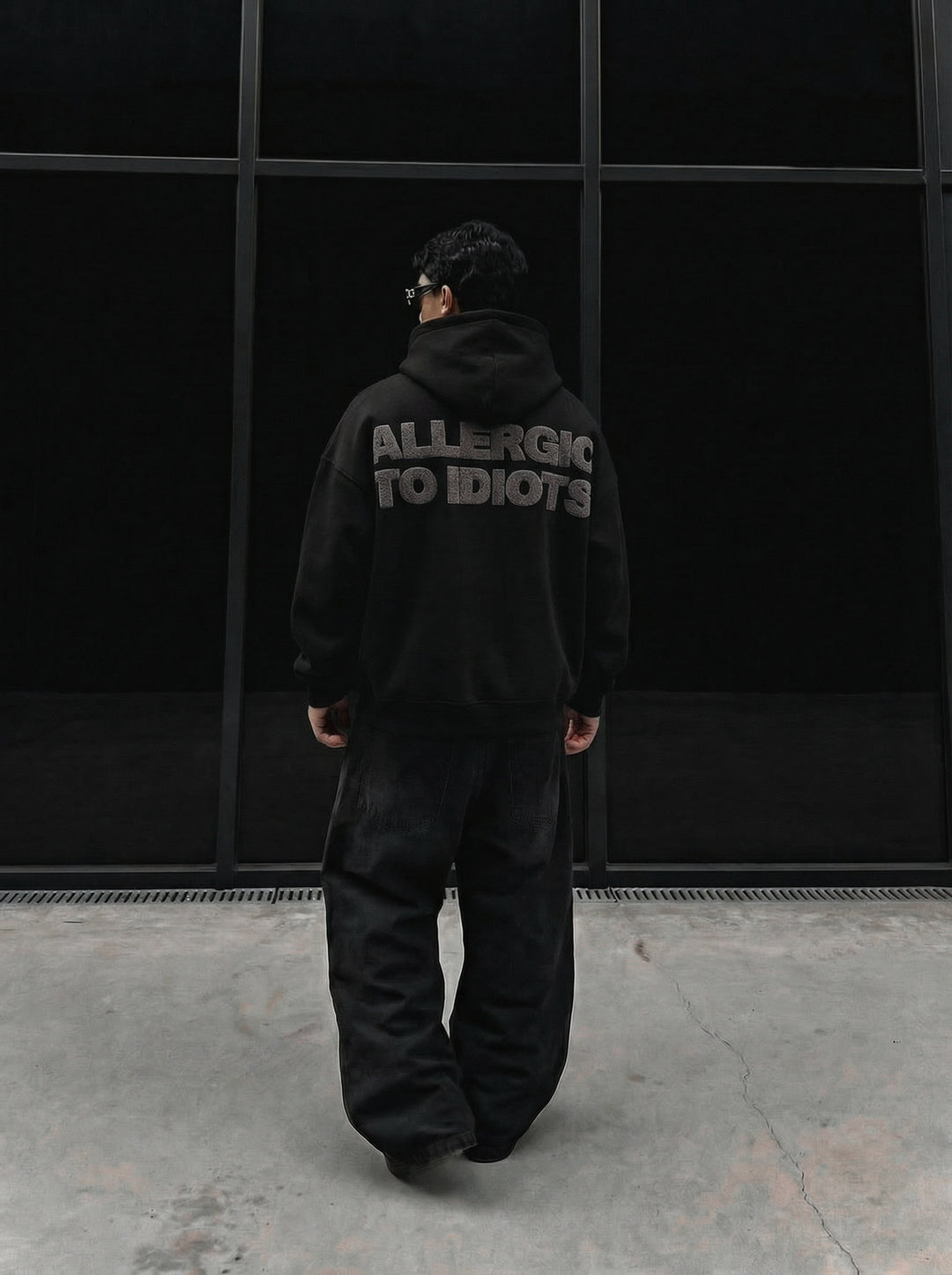 Oversize Detailed Allergic Hoodie - Black