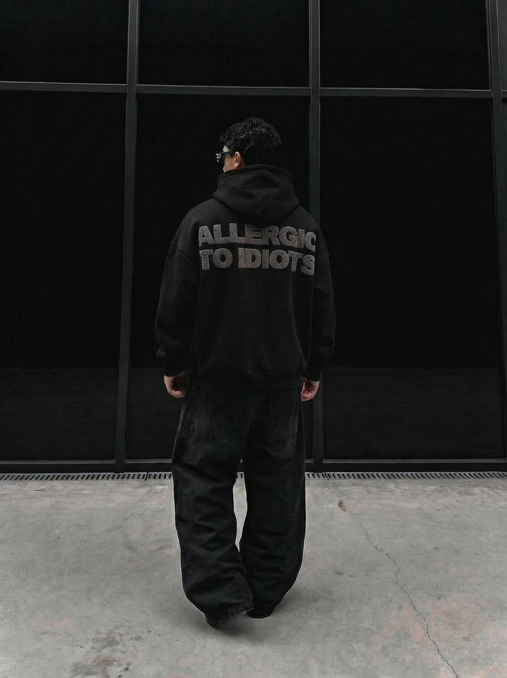 Oversize Detailed Allergic Hoodie - Black