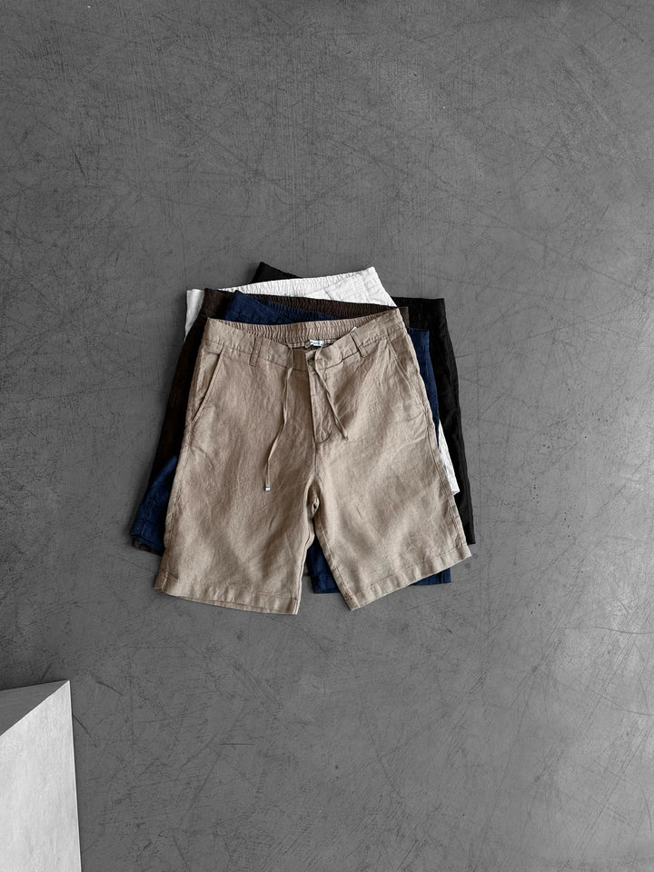 Loose Fit Linen Shorts - Beige
