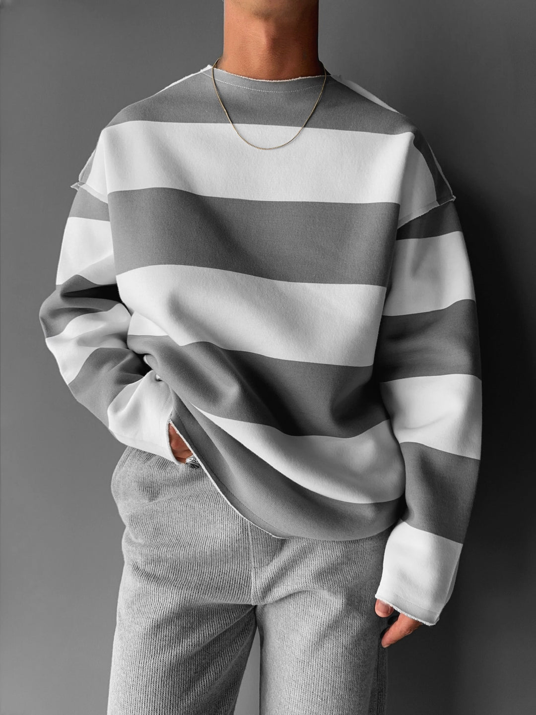 Oversize Strip Sweater - Grey