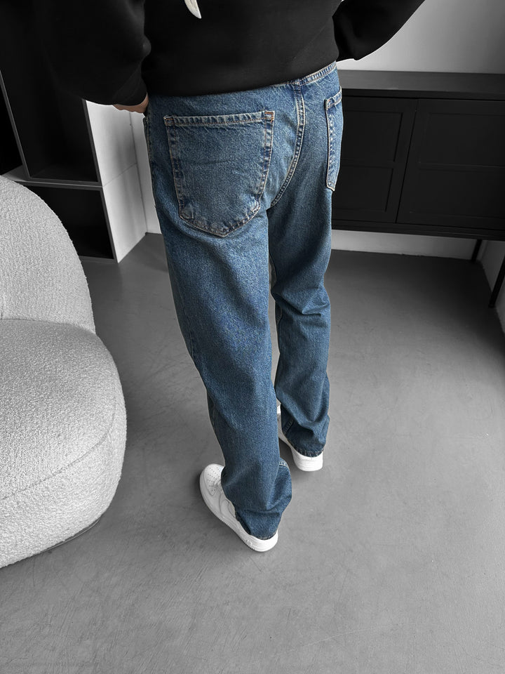 Baggy Torn Washed Jeans - Dark Blue