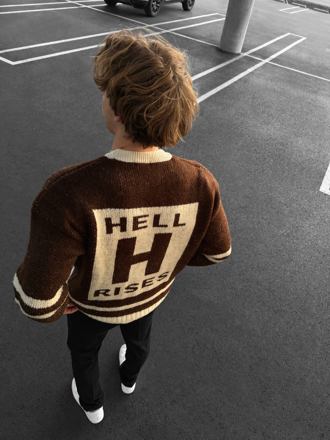 Oversize Knit Letter Sweater - Brown