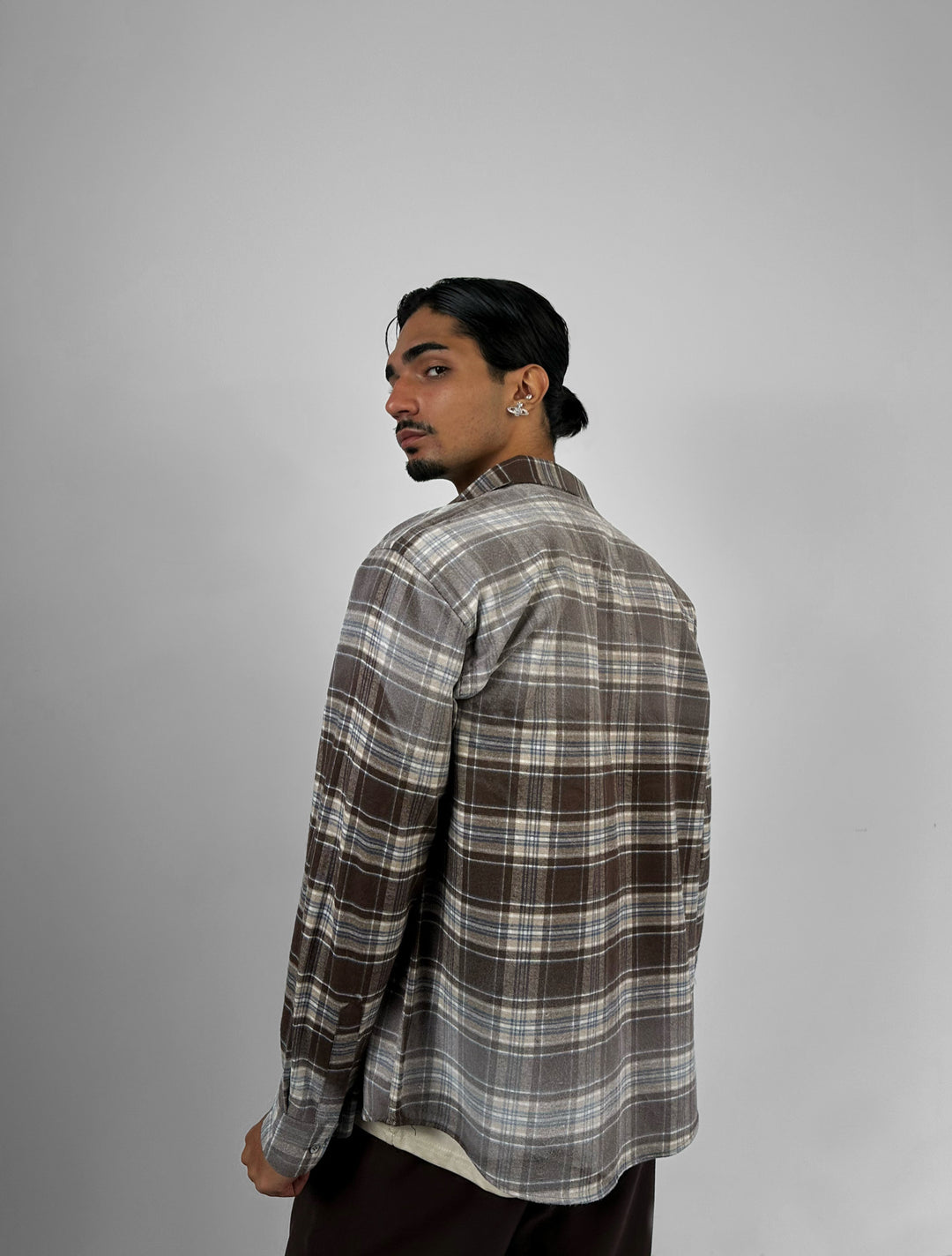 Regular Fit Contrast Plaid Shirt - Brown