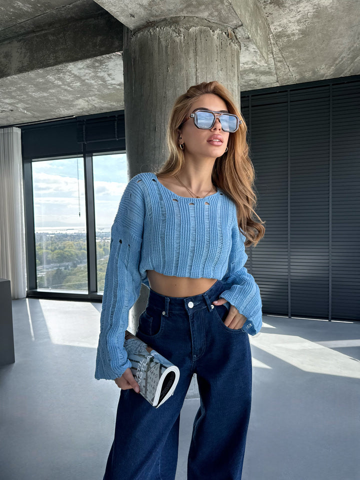 Loose Fit Knit Pullover - Babyblue