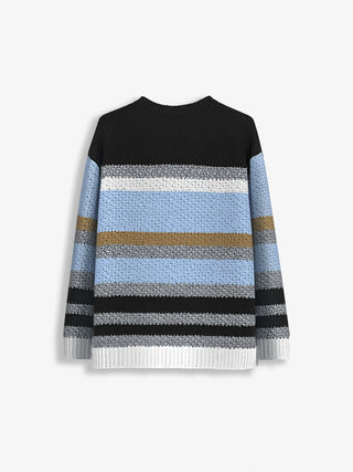 Oversize Striped Knit Sweater - Babyblue