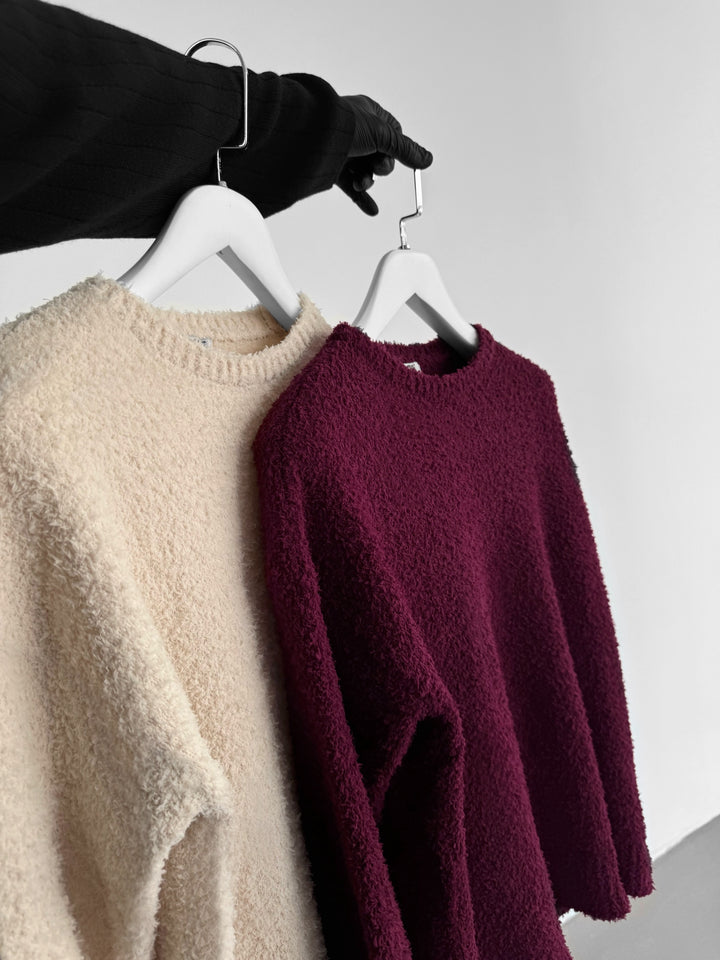 Oversize Plush Pullover - Bordeaux