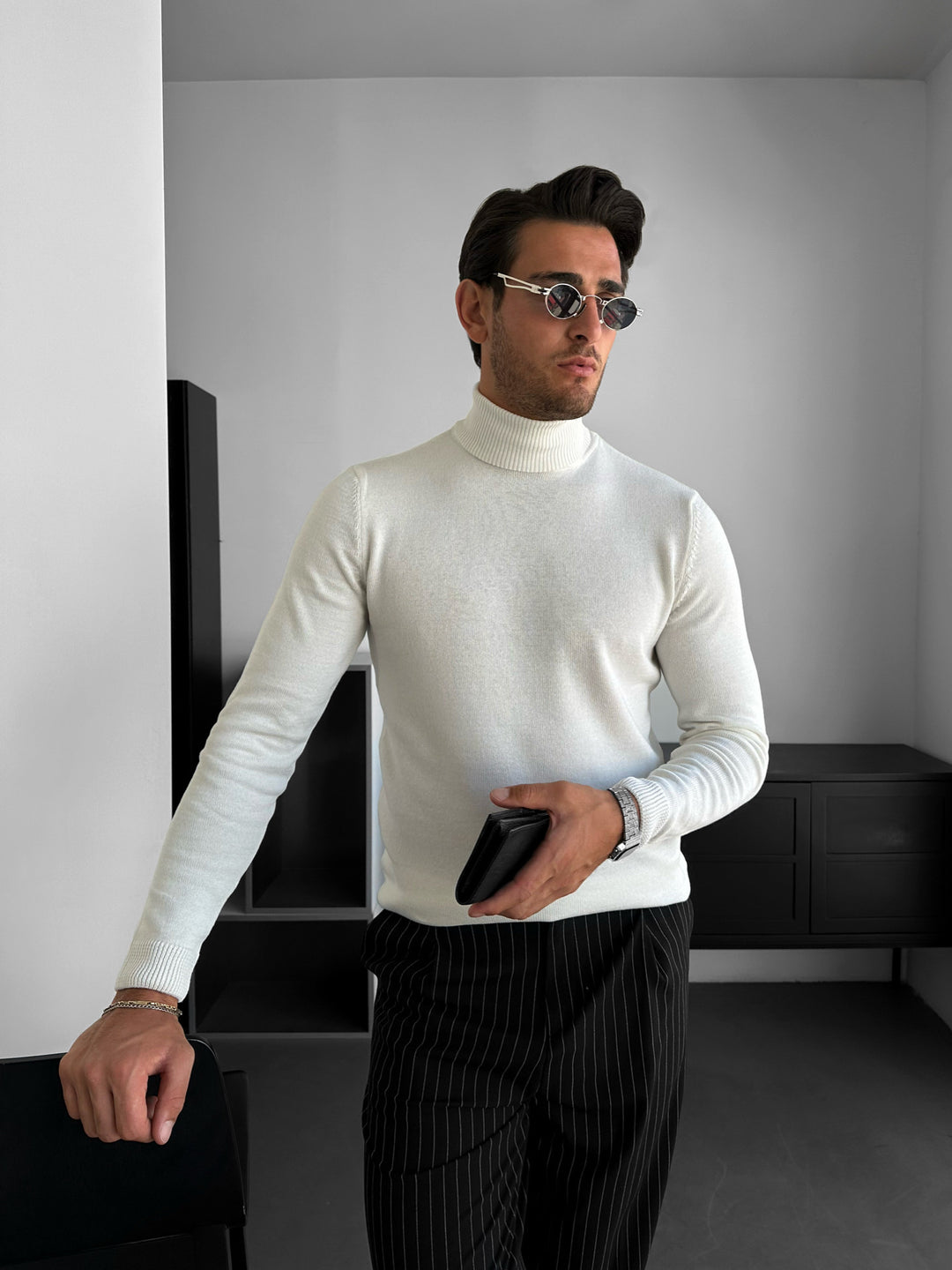 Slim Fit Long Neck Pullover - Ecru