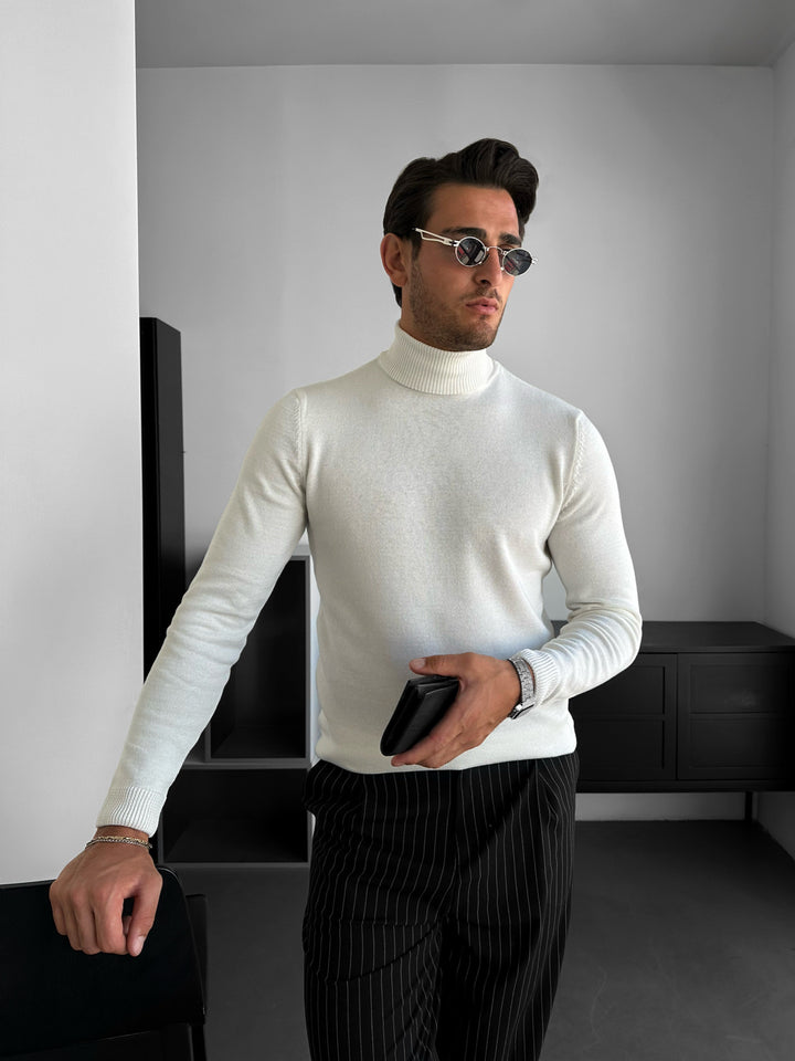 Slim Fit Long Neck Pullover - Ecru