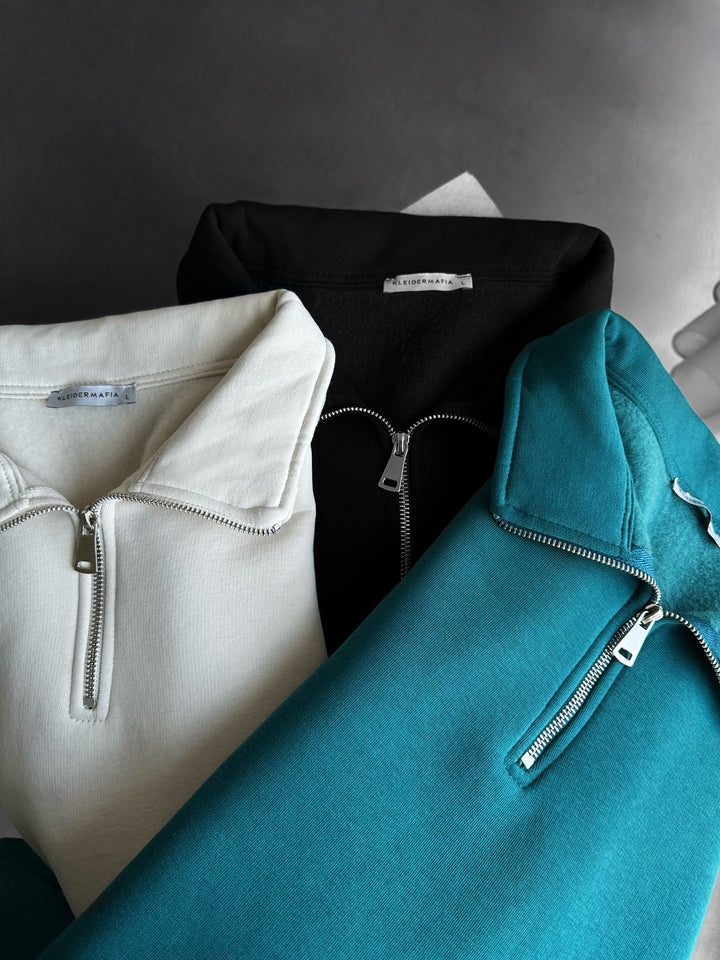 Oversize Half-Zip Polo Sweatshirt - Beige