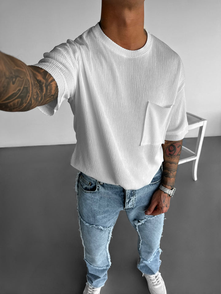 Oversize Structure Knit T-shirt - White