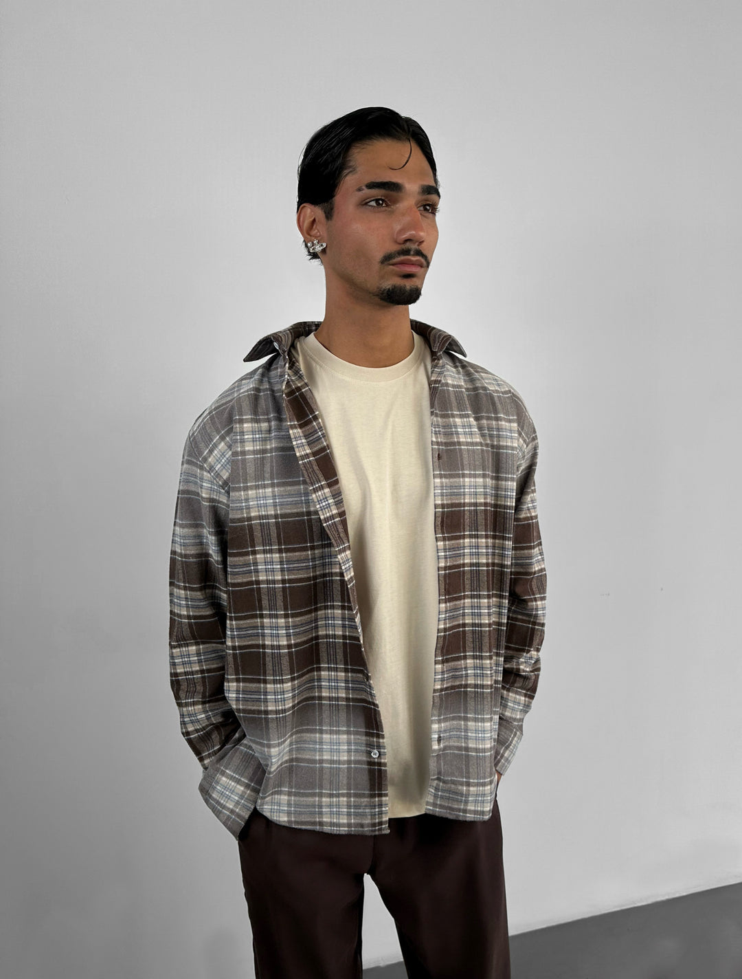 Regular Fit Contrast Plaid Shirt - Brown