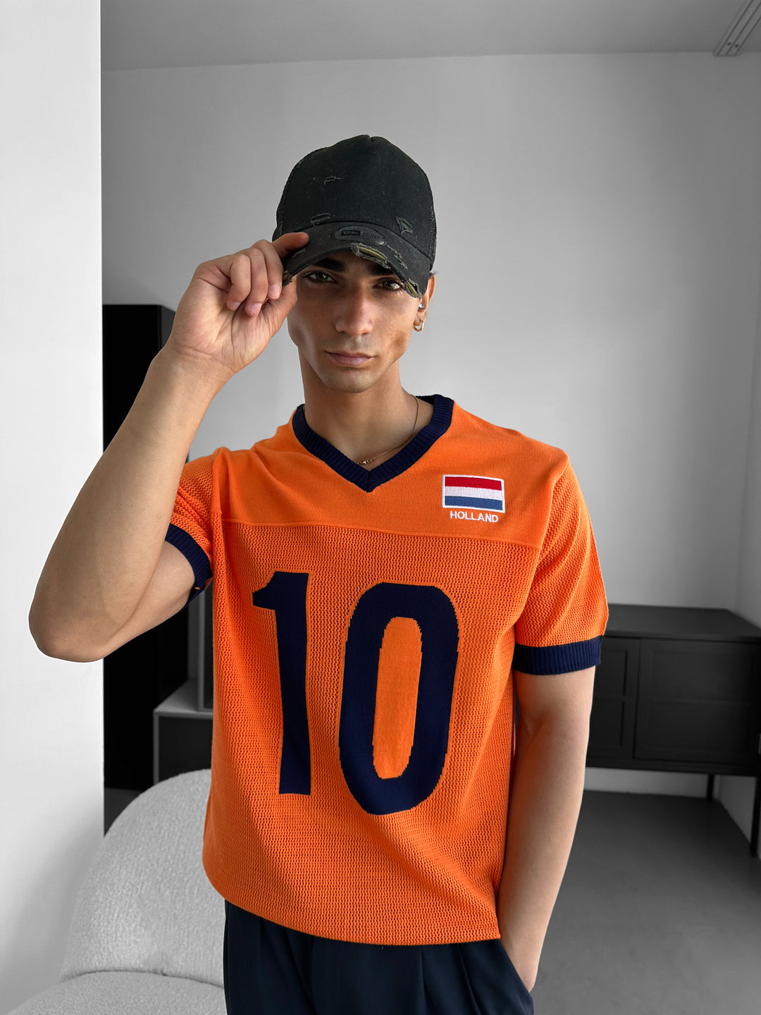 Oversize Holland Knit T-shirt - Orange