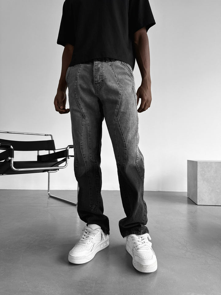Baggy Half Washed Seam Jeans - Black STOK EKLEME