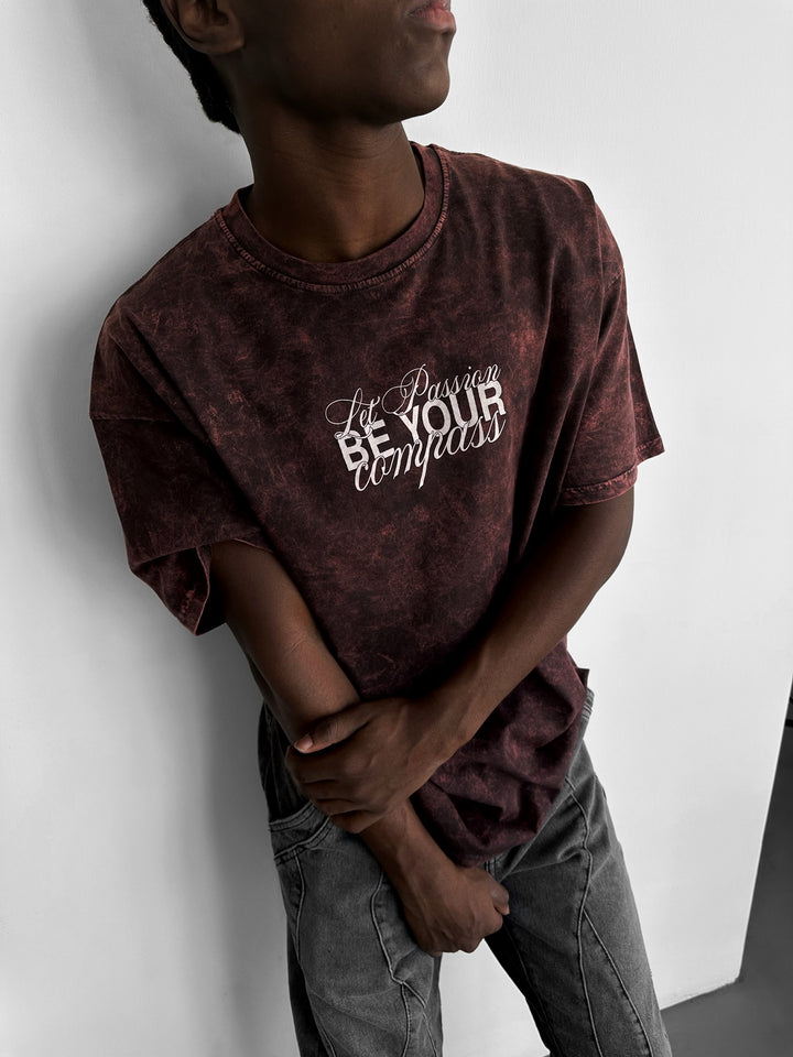Oversize Washed 'Be your Soul Shine' T-Shirt - Bordeaux
