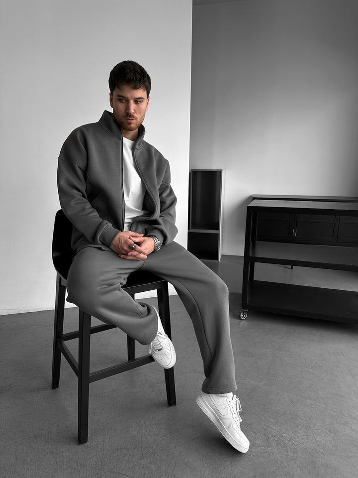 Loose Fit Basic Zipper Jacket - Anthracite