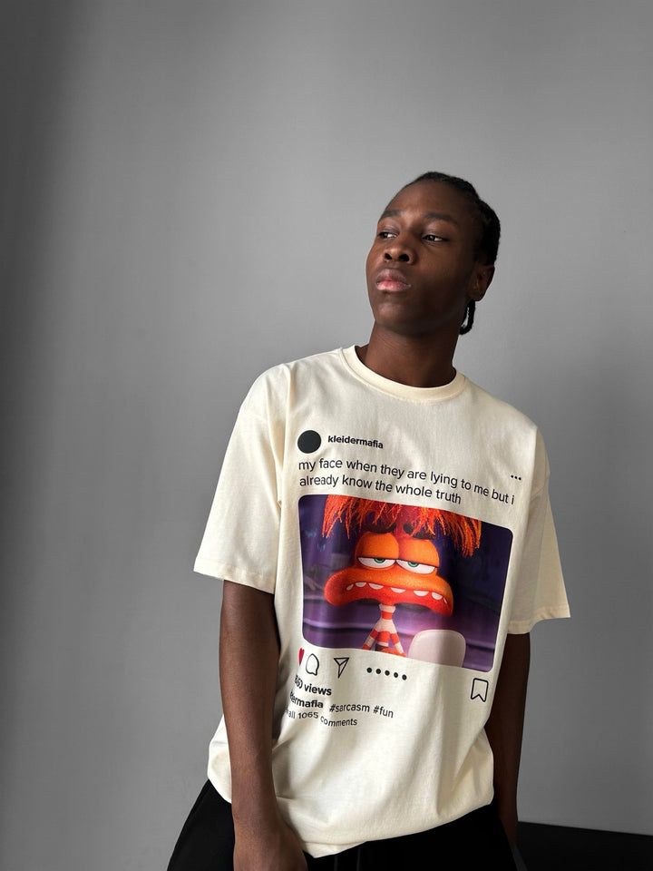 Oversize Sarcasm Post T-Shirt - Antique White