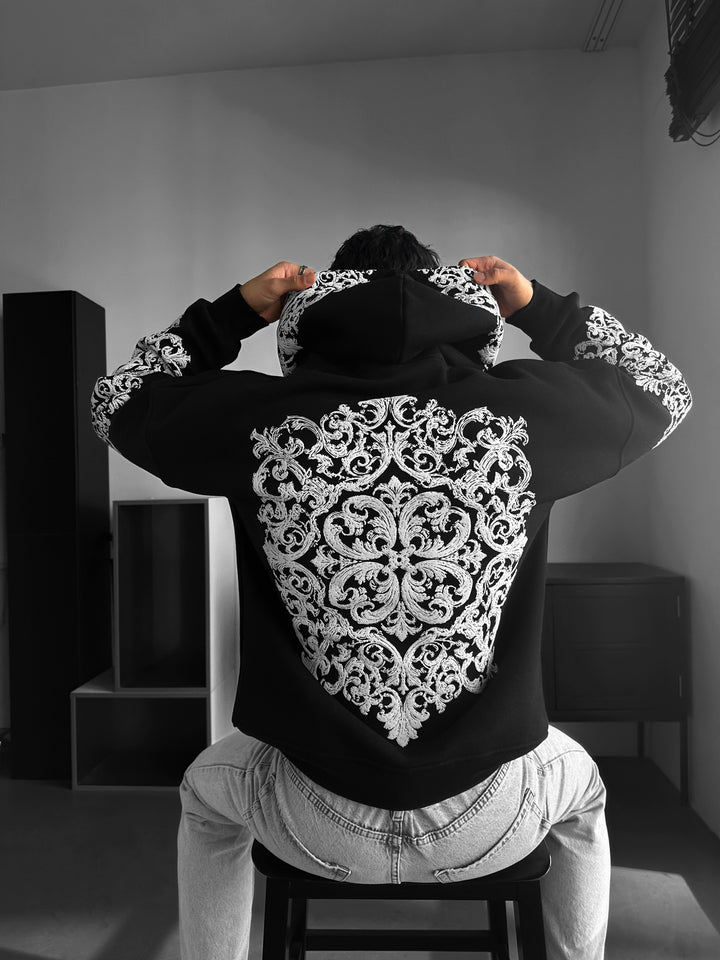 Oversize Carpet Pattern Hoodie - Black and White