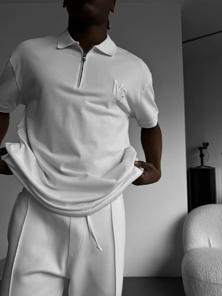 Loose Fit Knit Polo "MF" T-Shirt - White