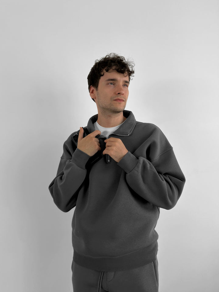 Oversize Half-Zip Polo Sweatshirt - Anthracite