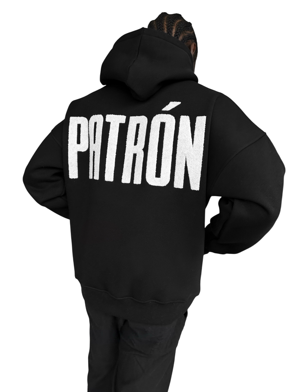 Oversize Detailed Patron Hoodie - Black and White