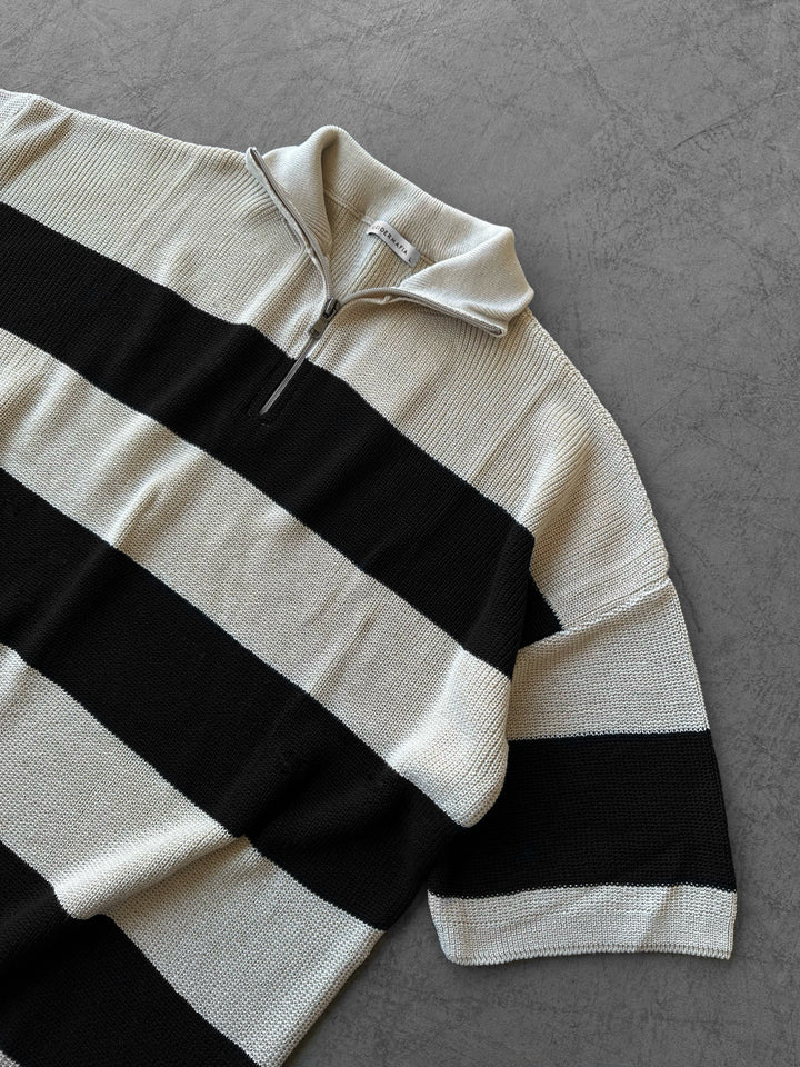 Regular Striped Knit T-shirt - Cream