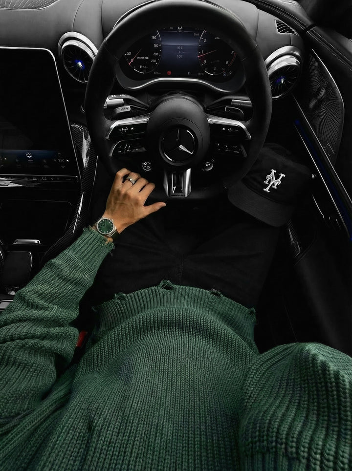 Loose Fit Knit Torn Sweater - Khaki