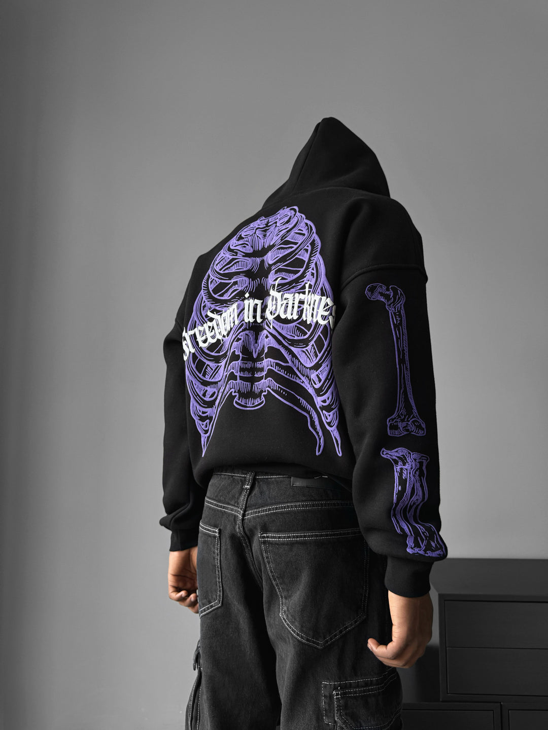 Oversize Freedom in Darkness Hoodie - Black and White