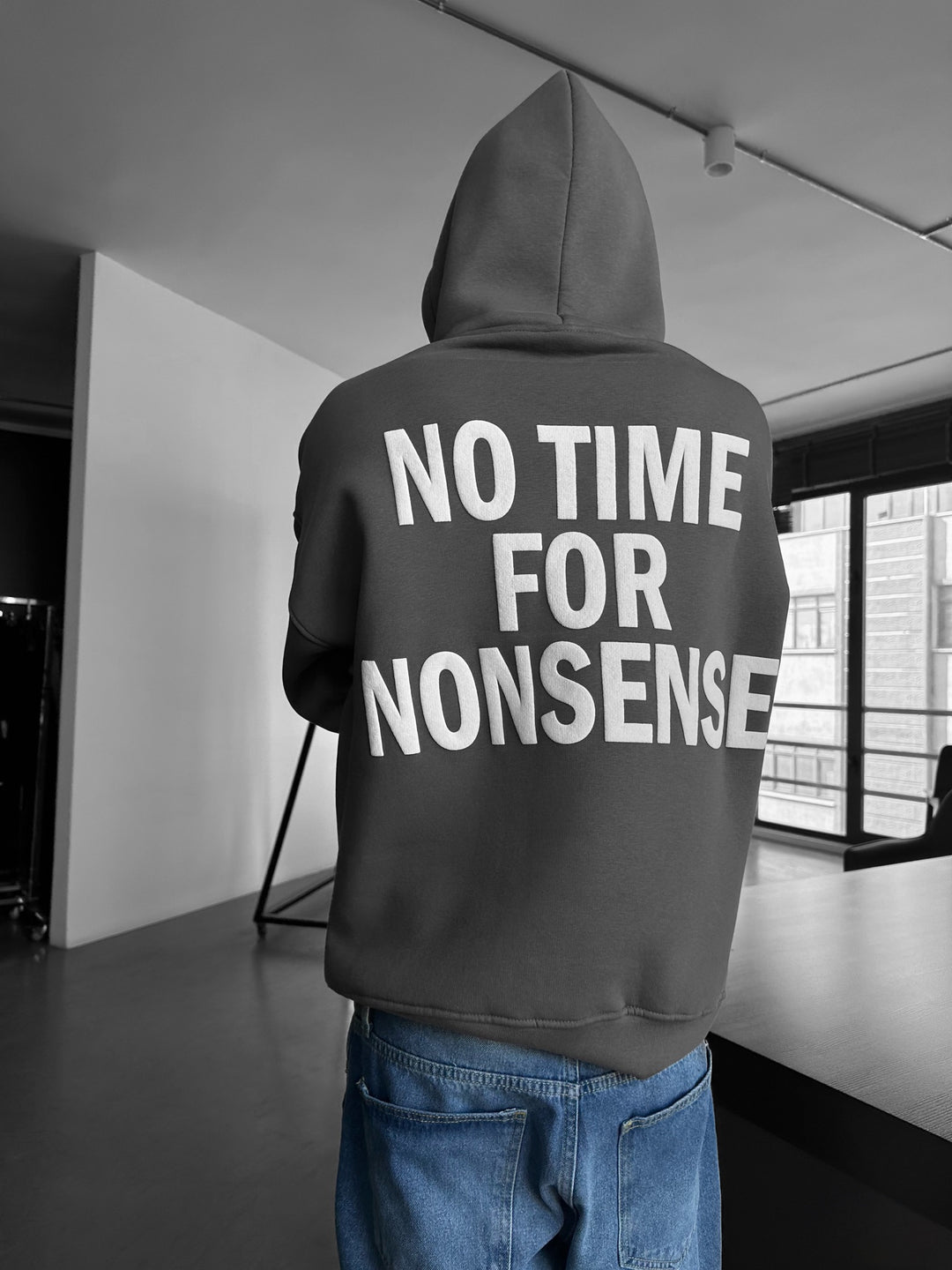 Oversize “No Time for Nonsense” Hoodie - Anthracite
