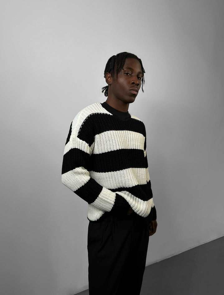 Regular Fit Wide Stripe Sweater - Black