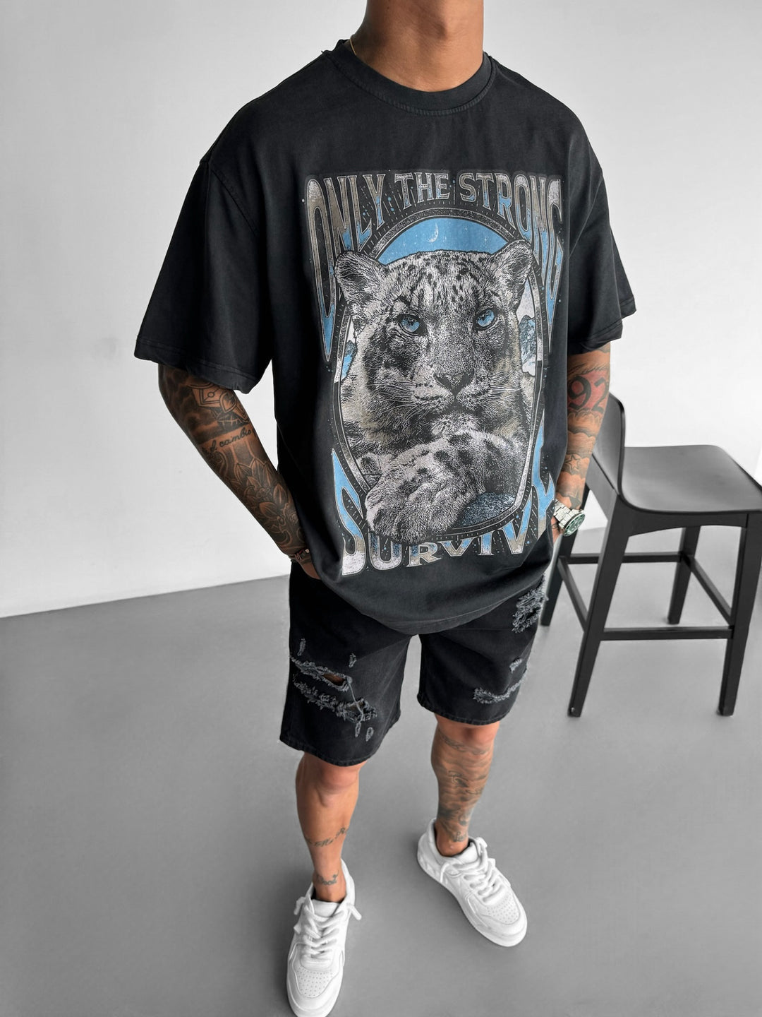 Oversize Washed Survive T-shirt - Black