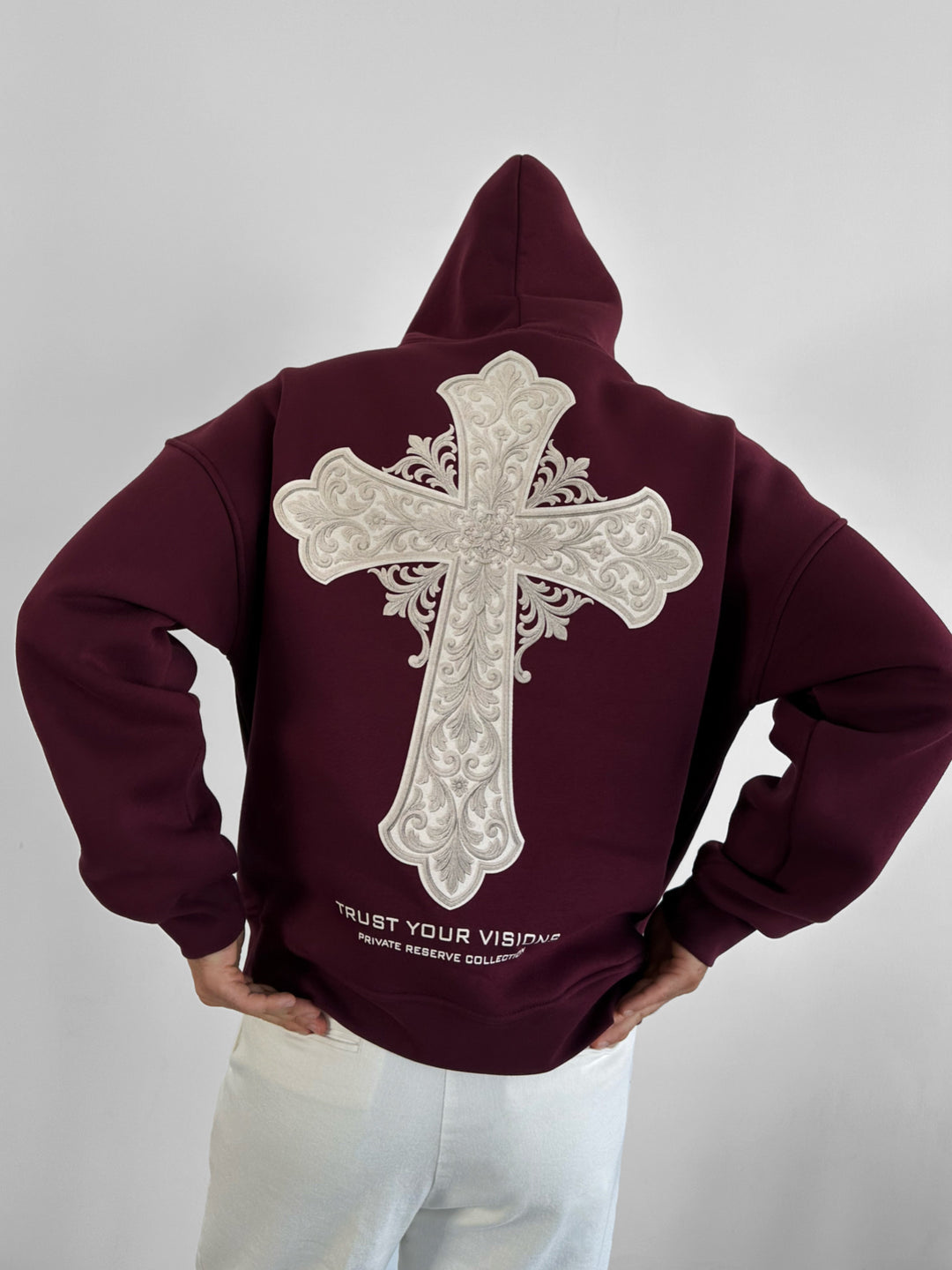 Oversize Cross Hoodie - Bordeaux