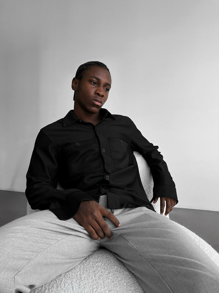 Loose Fit Double Pocket Shirt - Black