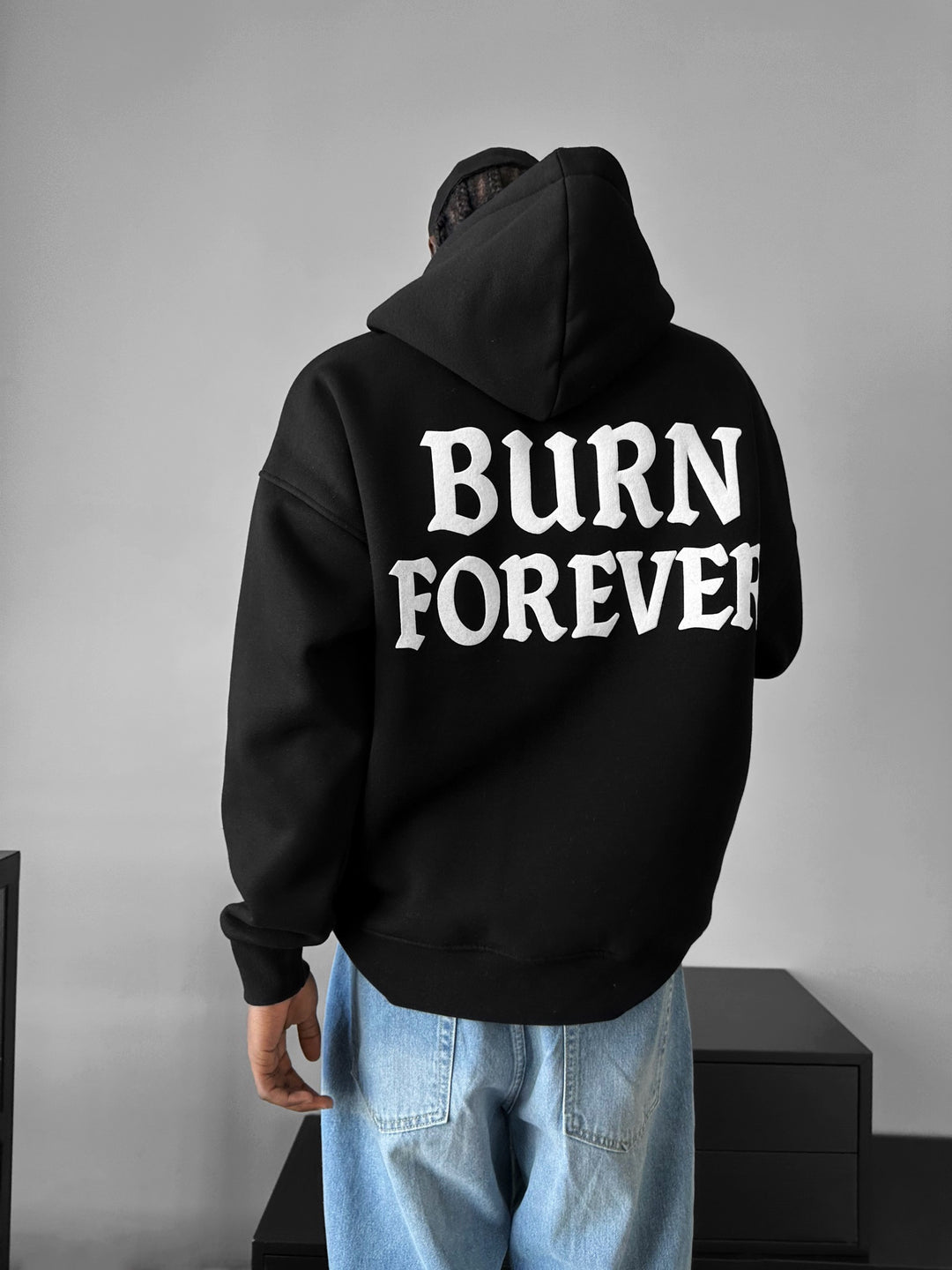 Oversize “Burn Forever” Hoodie - Black