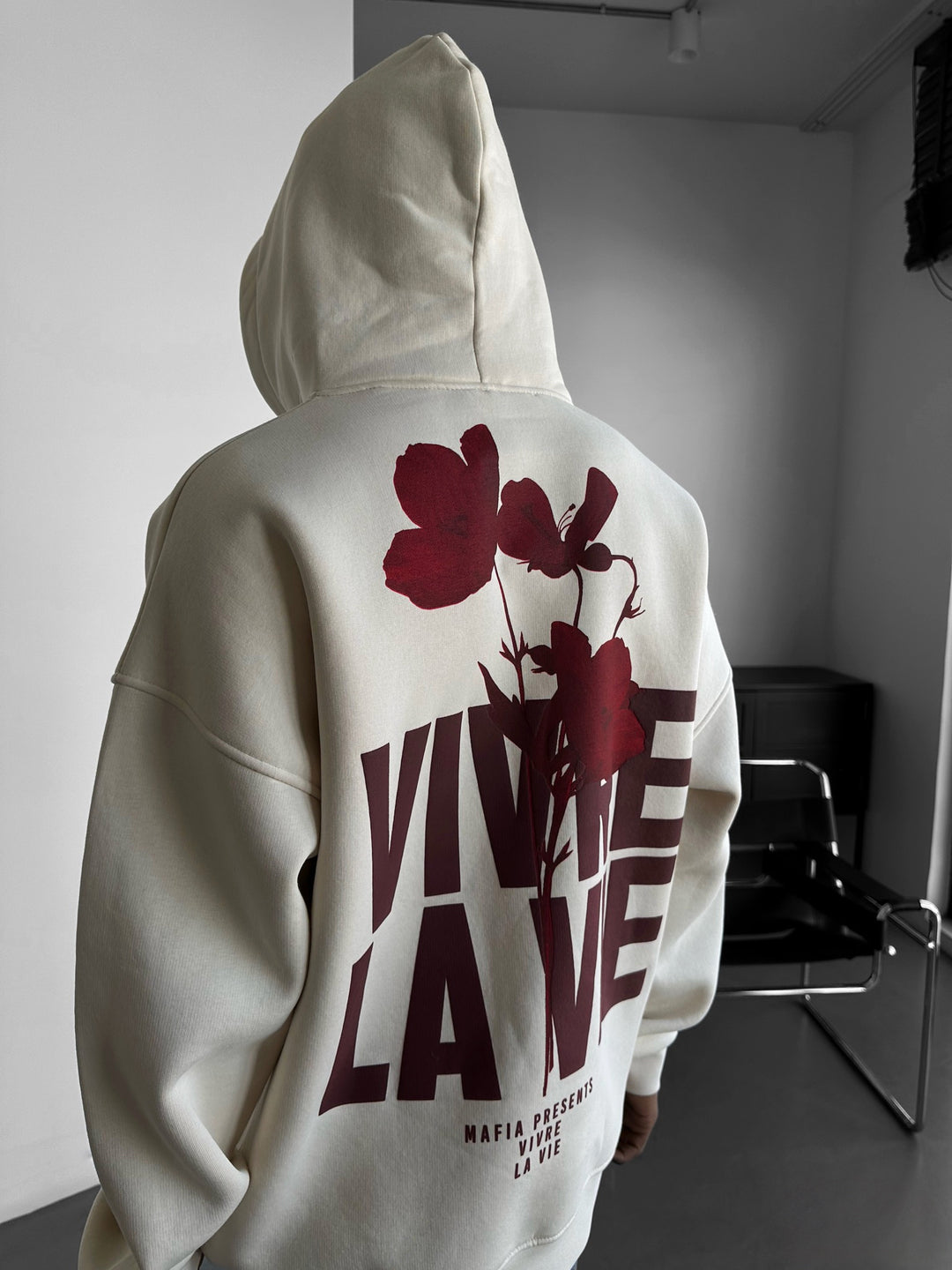Oversize Vivre La Vie Hoodie - Stone