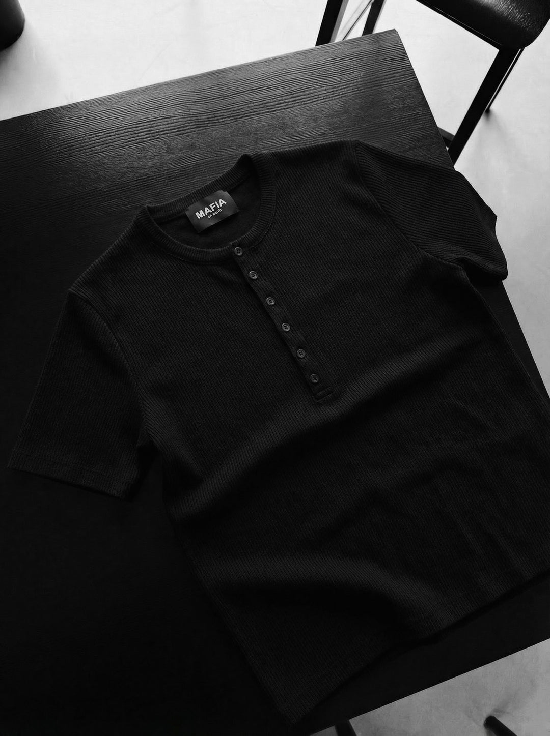 Slim Fit Button T-shirt - Black