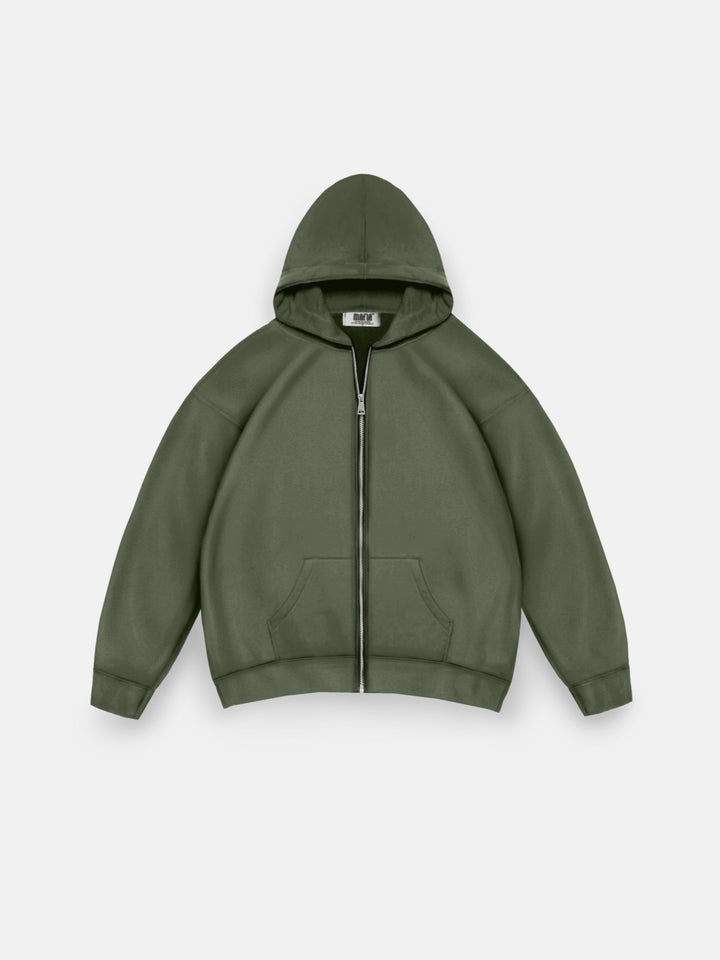 Oversize Basic Zipper Hoodie - Four Leaf Clover