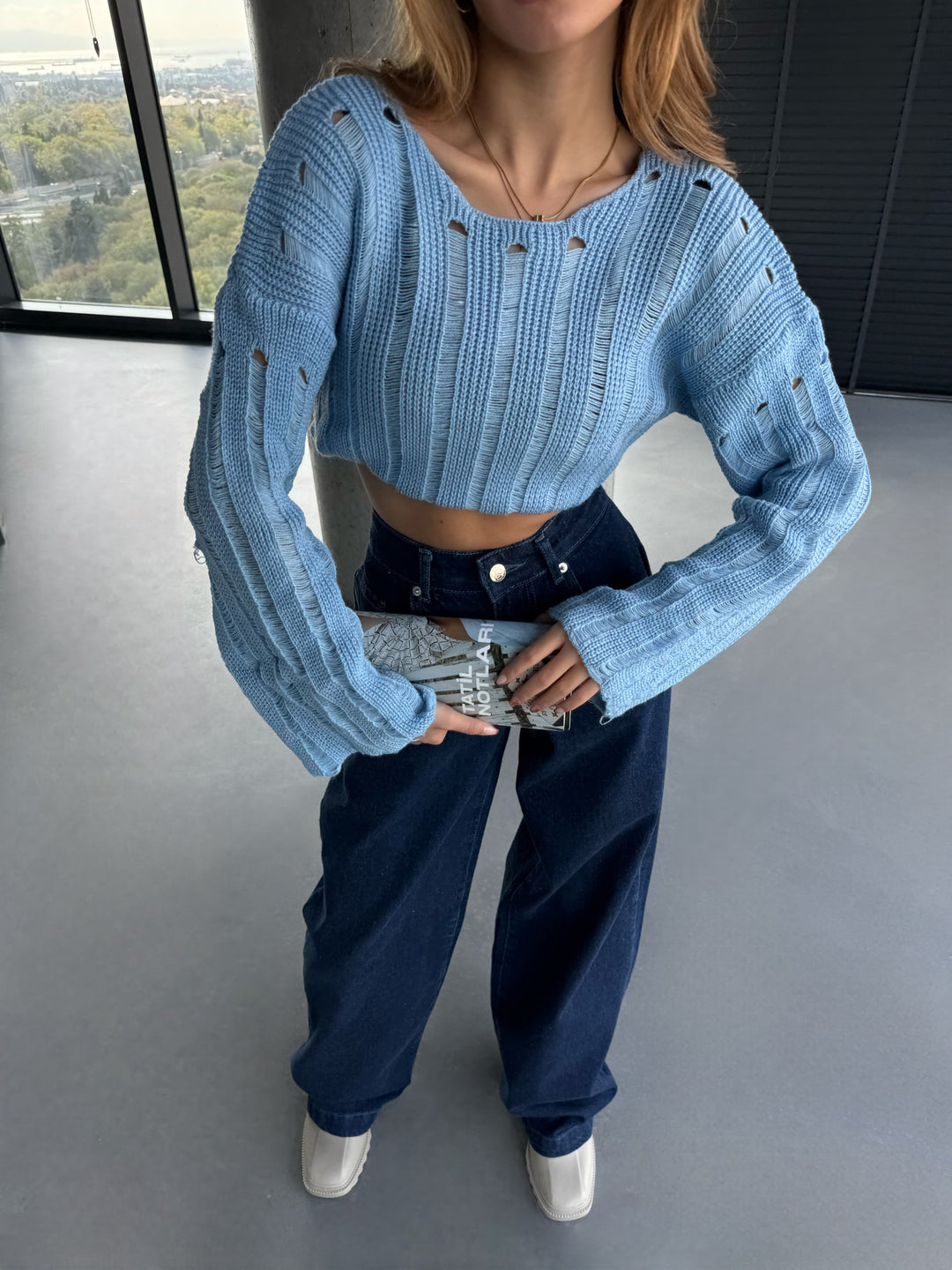 Loose Fit Knit Pullover - Babyblue
