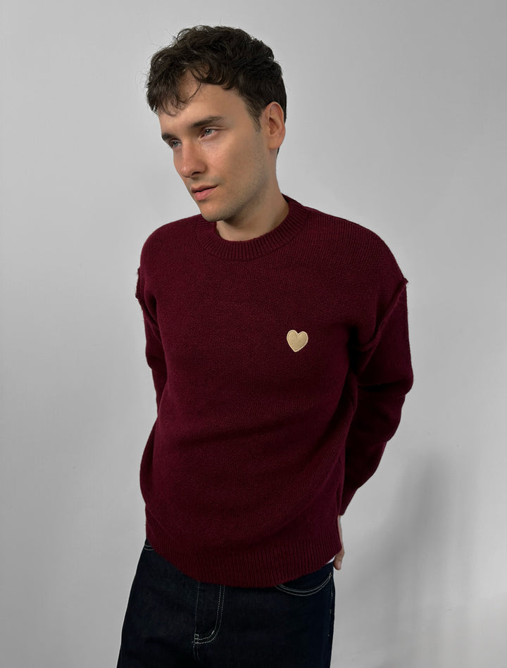 Loose Fit Heart Detail Sweater - Plum
