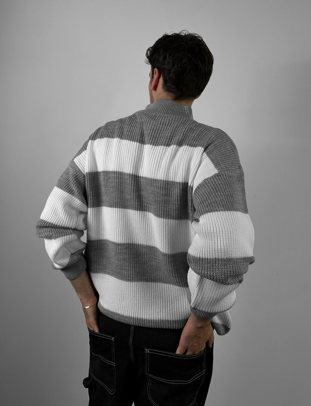 Oversize Zipper Long Pullover - Grey