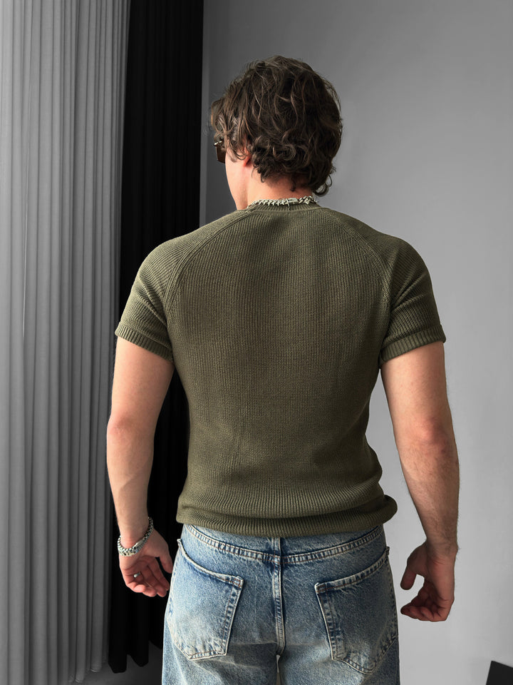 Slim Fit Knit T-shirt - Khaki